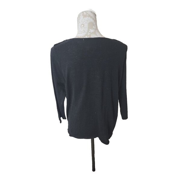 Gretchen Scott Sweater Black 3/4 Sleeve Pockets Gold Buttons Women's Medium - Picture 5 of 8